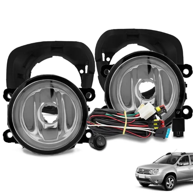 Kit Farol De Milha Logan Sandero Clio Duster Botão Tic Tac