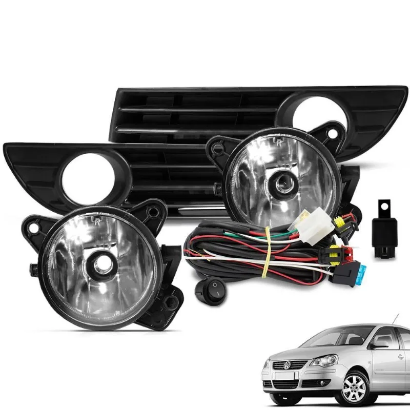 Kit Farol De Milha Polo 2007 A 2011 Botão Tic Tac E Moldura Preto
