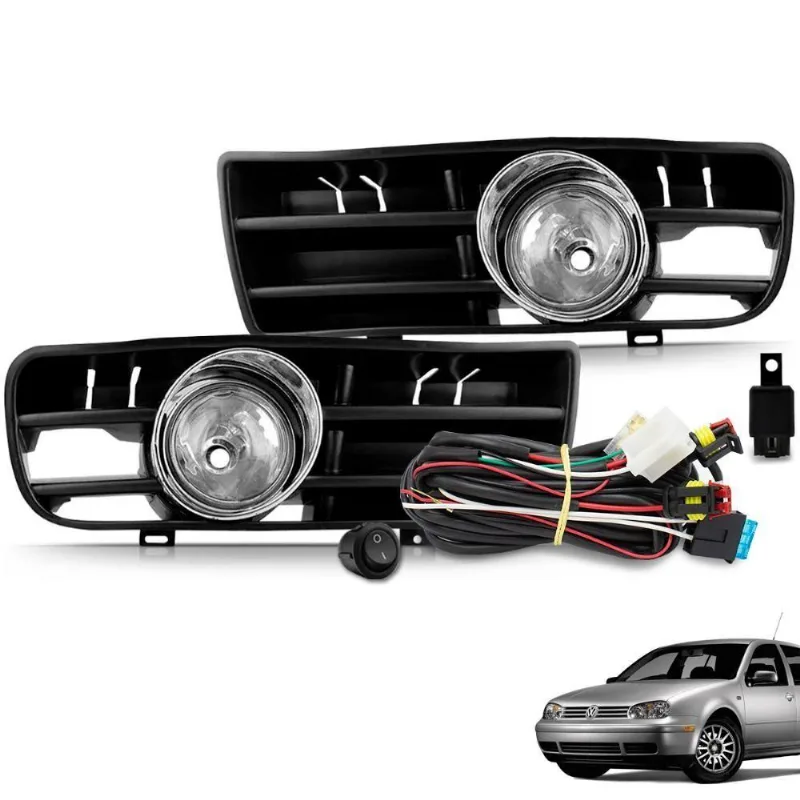 Kit Farol De Milha Golf 1999 A 2006 Botão Tic Tac Moldura Preta