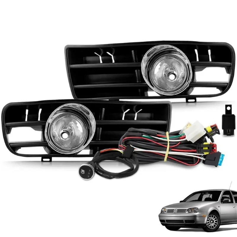 Kit Farol De Milha Golf 1999 A 2006 Botão Alternativo Moldura Preta