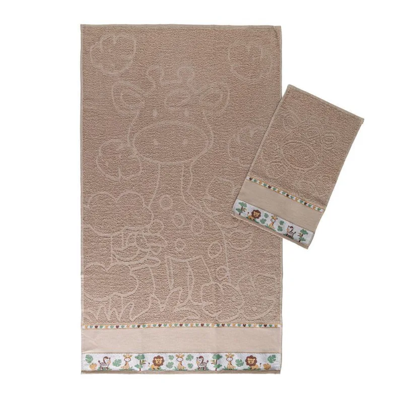 Kit Toalhas Infantil Encantar 2 Peças 95% Algodão Felpa 310g-m2 Bege Casa Com Amor