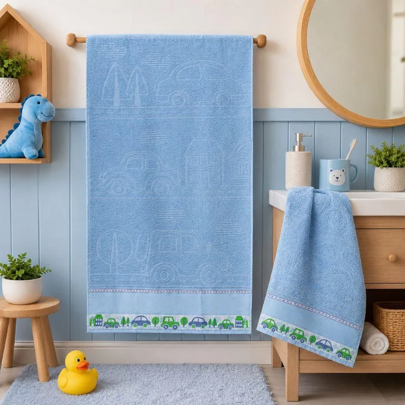 Kit Toalhas Infantil Encantar 2 Peças 95% Algodão Felpa Macia Azul Casa Com Amor
