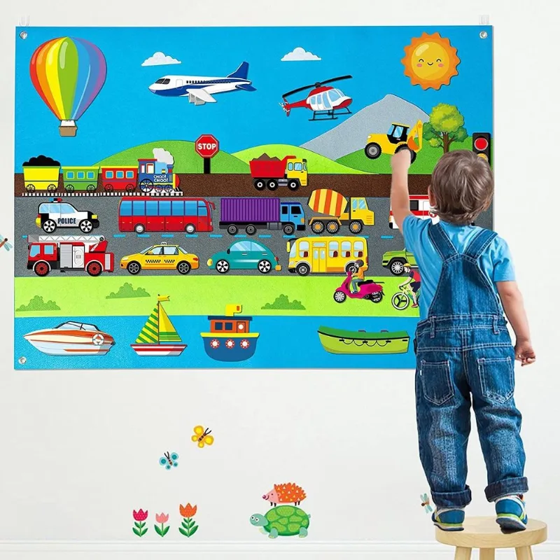 Mural Criativo Montessori Meios De Transporte Estímulo Educacional
