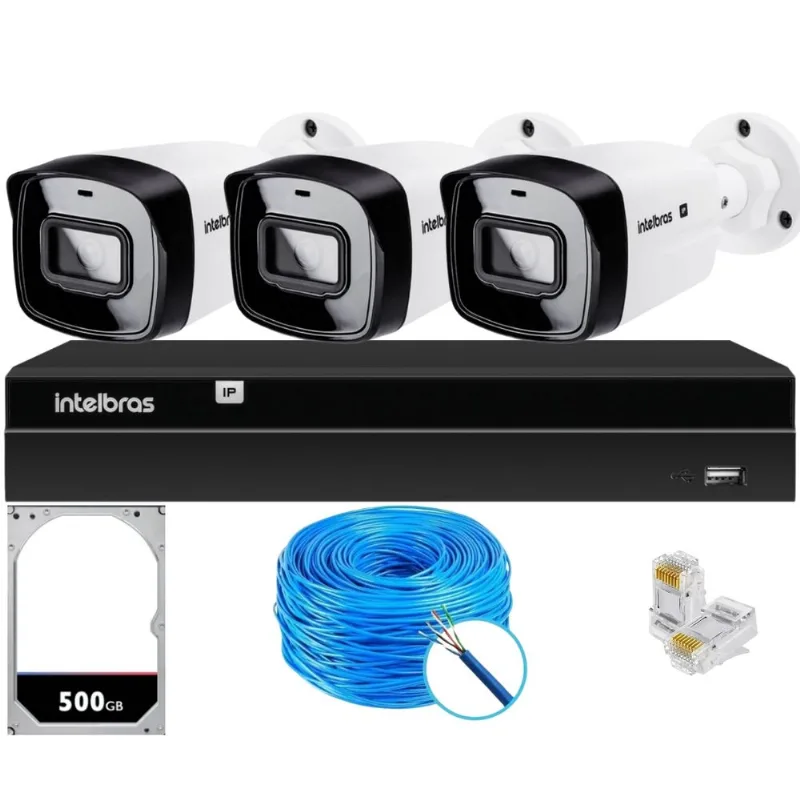 Kit 3 Câmeras IP Vipc Intelbras NVD 1404P HD 500GB