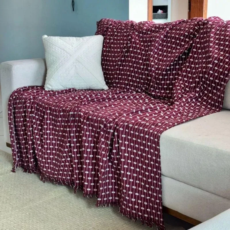 02 Manta Para Sofá Ou Cama Grande 2,50x,180 De 2 E 3 Lugares Capa Protetora Para Sofa Gigante Algodão Vinho-branco
