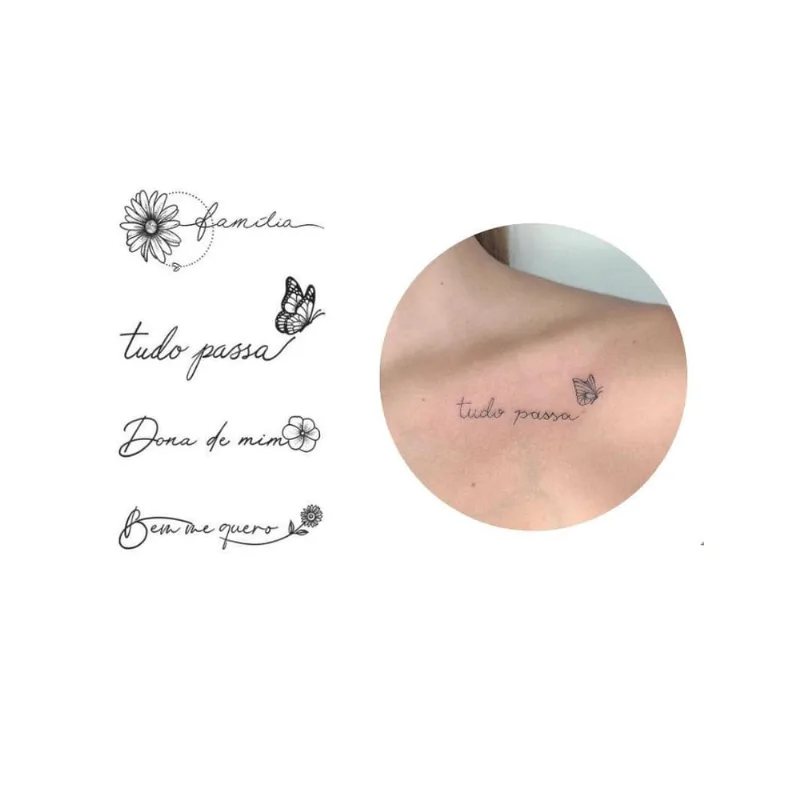 Tatuagem Temporária Frases Delicadas Cartela