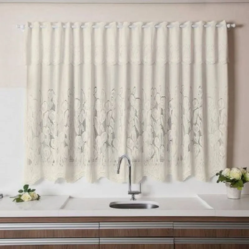 Cortina de Cozinha em Renda Tulipinha Marfim 2,80m x 1,20m