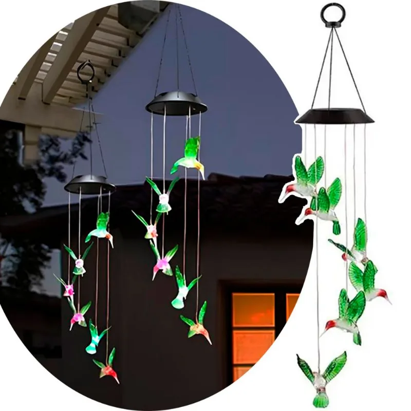 Pisca Solar Giratório Beija Flor Colibri Natal Leds Colorido