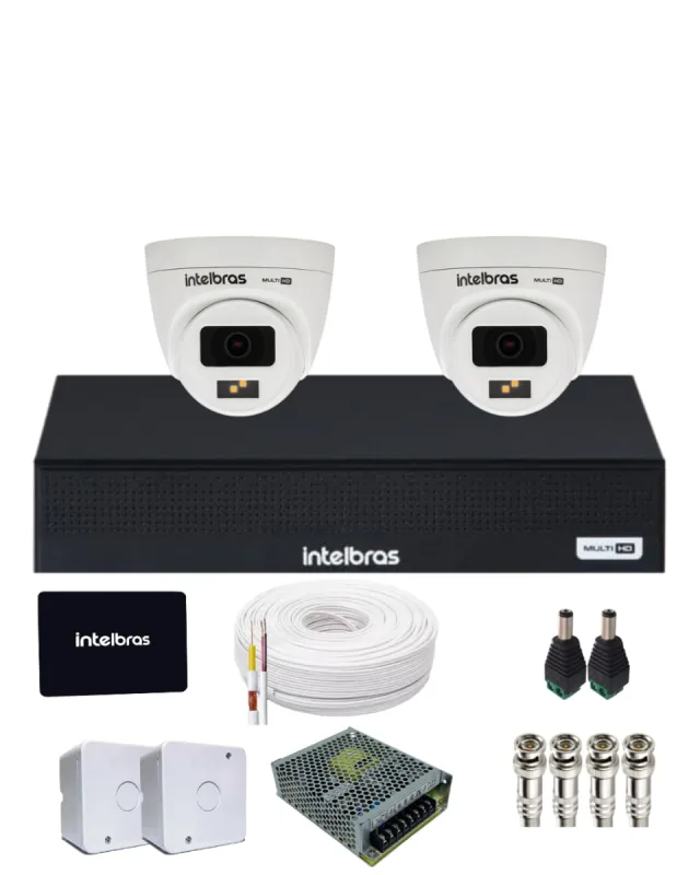 Kit CFTV Intelbras 2 Câmeras 1120d Full Color  720p  DVR intelbras 1104-c  SSD 512gb Instalado - Intelbras - Câmeras E Drones