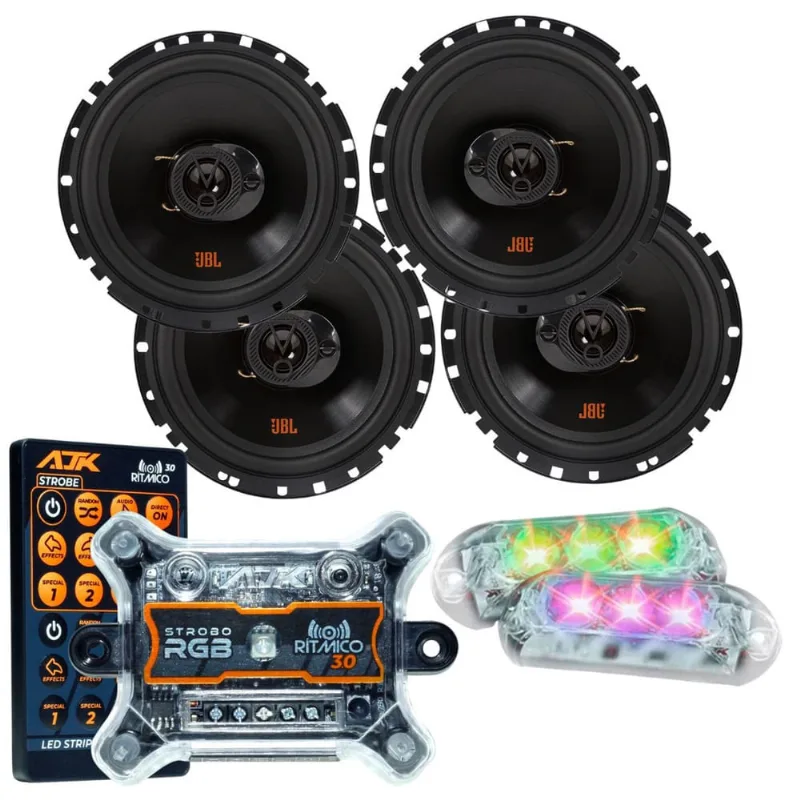 Kit 4 Alto Falantes 6 jbl FLEX4 6TRFX55 220 Watts Rms + Kit 2 Strobo ajk 6W Ritimico 3.0