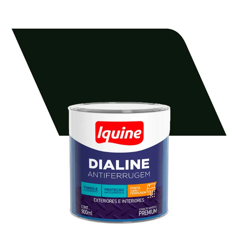 Tinta Esmalte Sintético Alto Brilho Premium Dialine Antiferrugem Preto 0,9L - Iquine - IQUINE