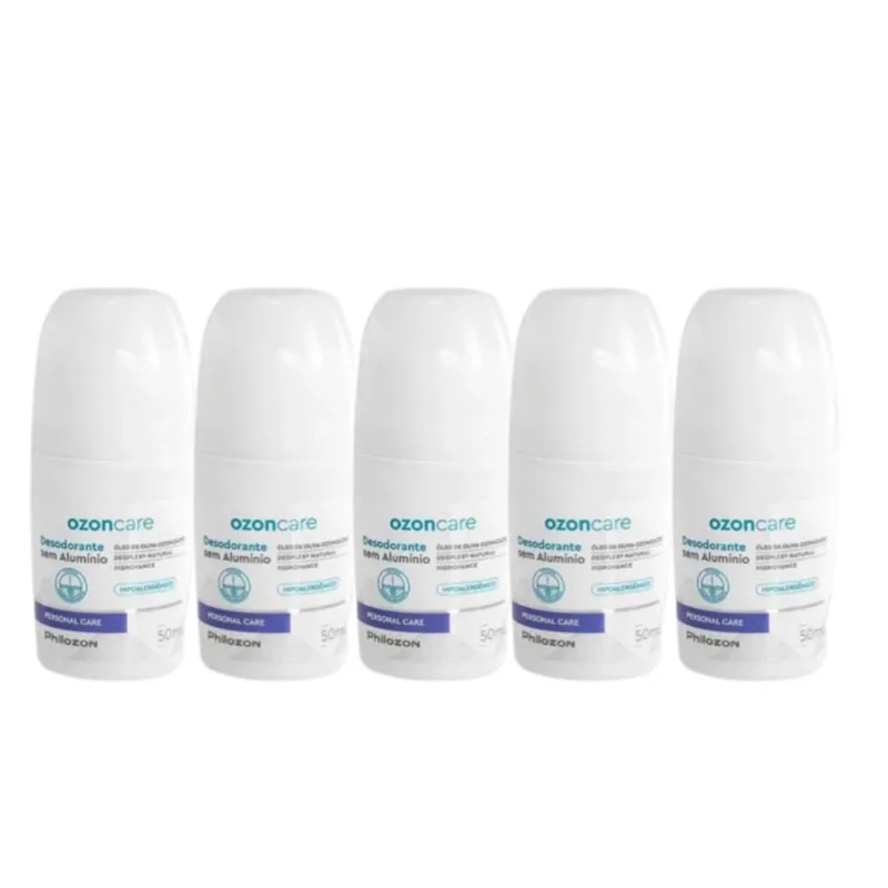 Desodorante Roll-On Ozoncare 5x50ml Sem Alumínio Vegano Pele Sensível Antiodor Hidratação Desodorante Sem Alumínio Ozonizado Antiodor Anti Odor -Kit 5