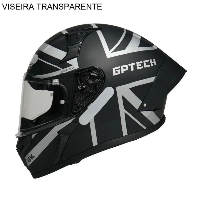 Capacete GP Tech Sense UK Fosco Preto E Branco 60 (MP)