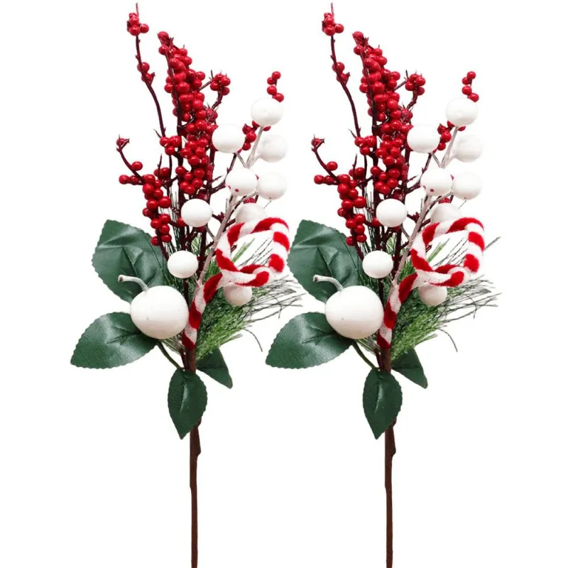 Kit 6 Arranjos Artificiais Pick Berry Enfeite Natalino 40cm