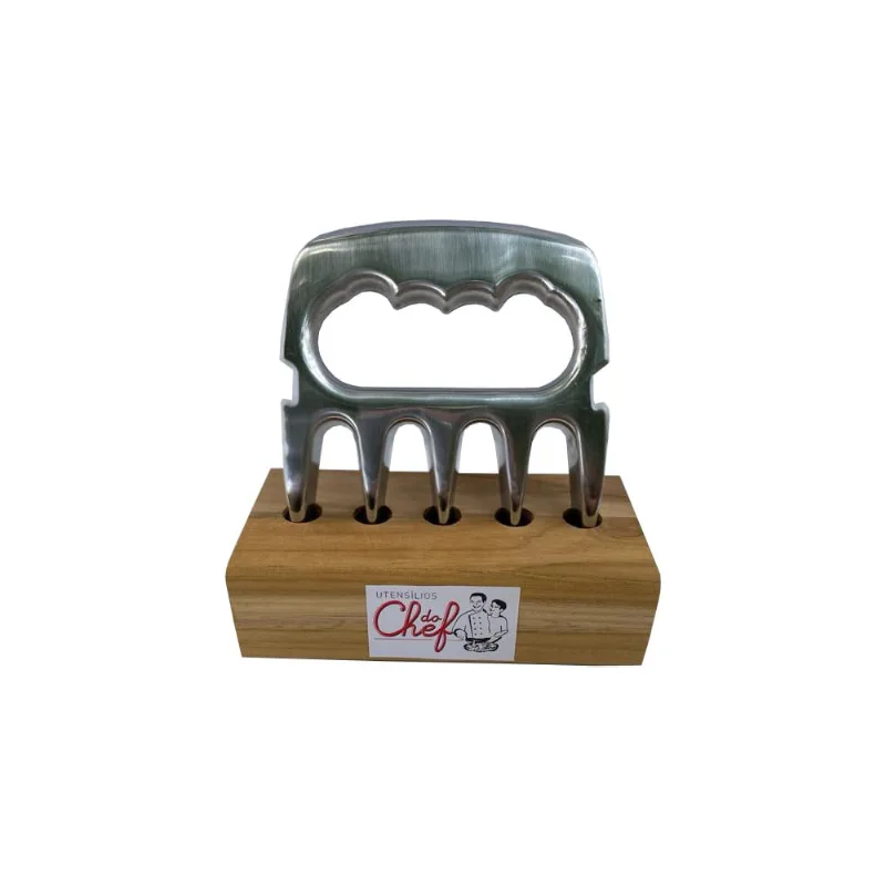 Garra 5 dentes Churrasco Touro Bravo suporte madeira polido