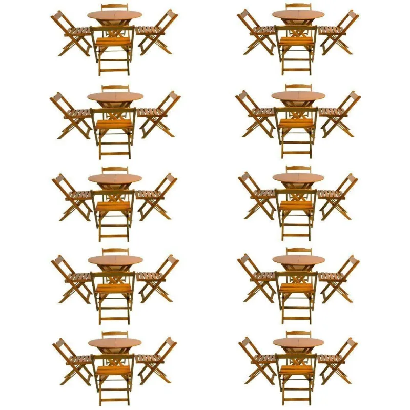 Kit 10 Jogos De Mesa Dobravel Com 4 Cadeiras Tampo Redondo 70X70 Mel - Amarelo - OUTRAS MARCAS - Agro