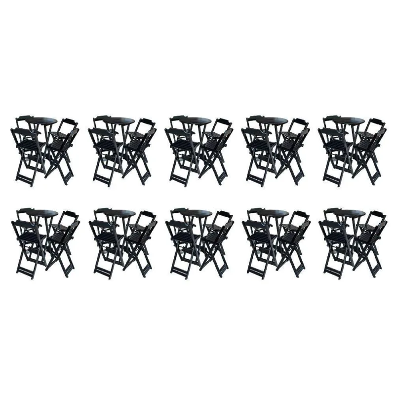 Kit 10 Jogos De Mesa Bistrô De Madeira Com 4 Cadeiras Dobravel Preto - Preto - OUTRAS MARCAS - Agro