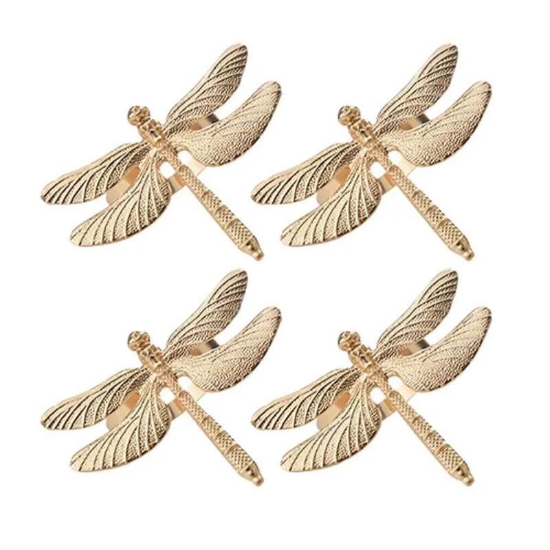 Kit 4 Aneis Libelula Para Guardanapo D7Xa4,4Cm Dourado