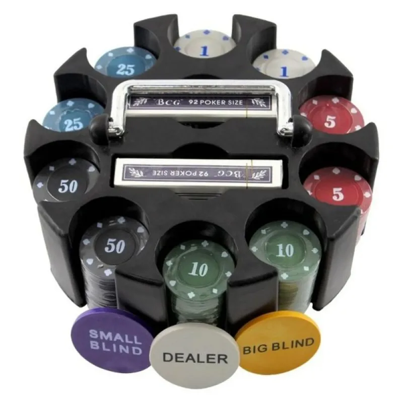 Kit De Poker Profissional 200 Fichas Suporte Giratório 2 Deck