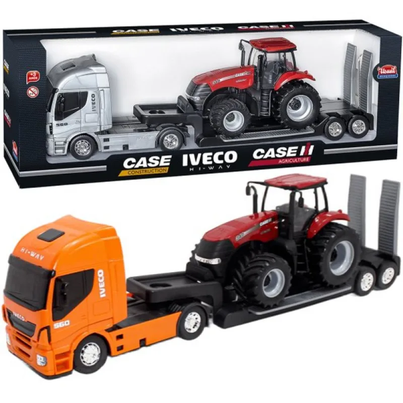 Brinquedo Colecionável Miniatura Caminhão Iveco Trator Case Laranja