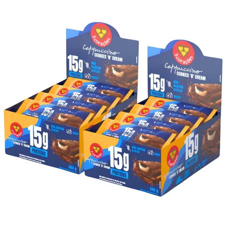 2x Barra Proteica 3 Corações Cappuccino Cookies 12un 50g - Não Informado - Mercearia