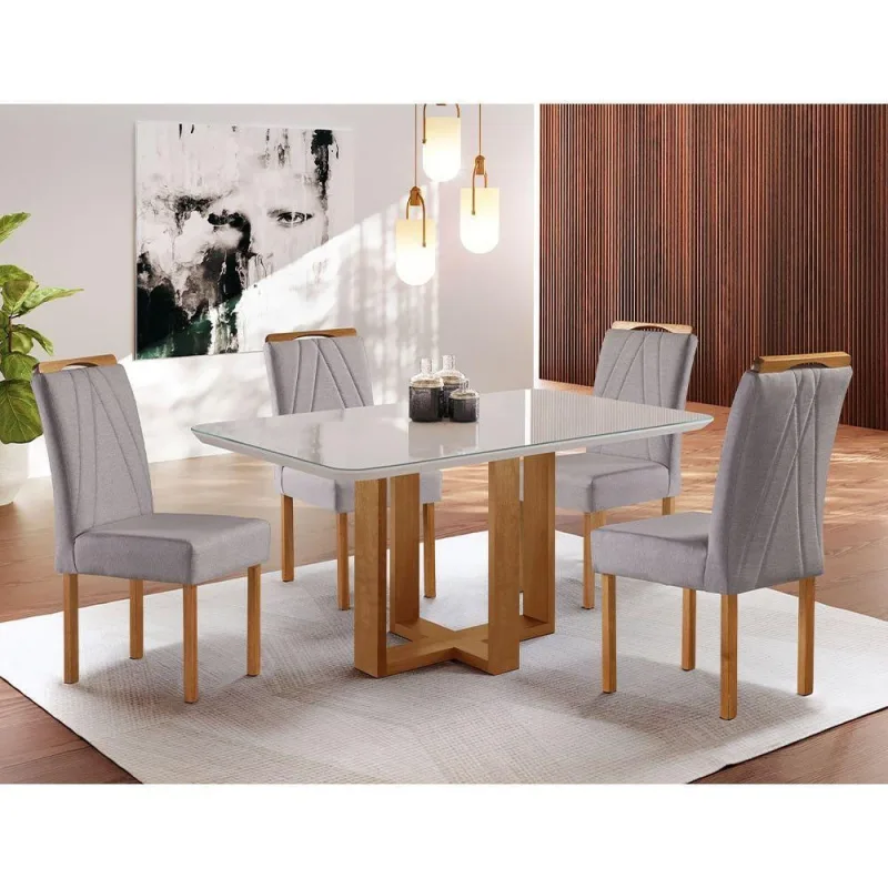 Sala De Jantar Londes Mesa E 4 Cadeiras Móveis Mundial Mel/cinza Prata - Móveis Mundial - Móveis