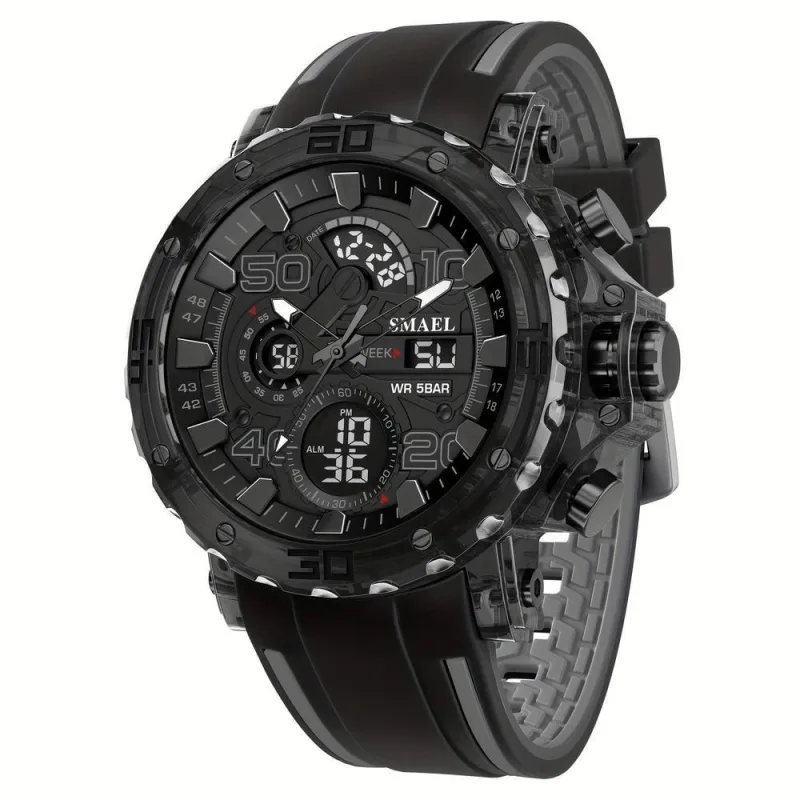 Relógio Digital Masculino Multifuncional com Luz Noturna Pulseira Plástica Preto Smael - SMAEL - Relógios