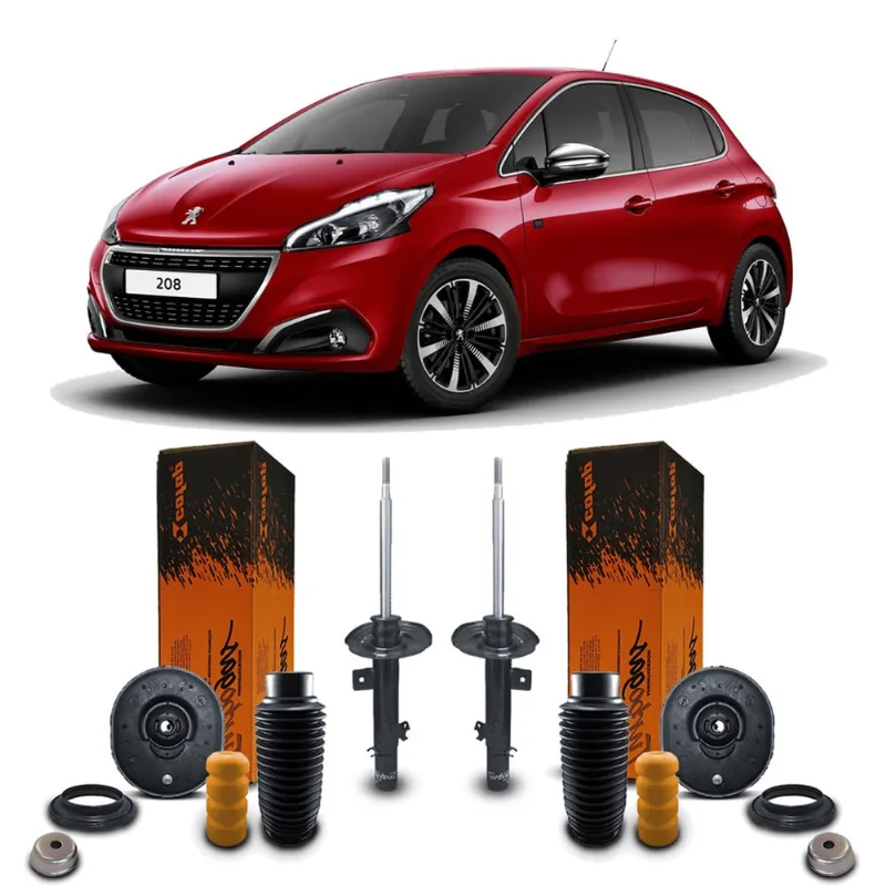 Par Amortecedor + Kit Coxim Dianteiro Suspensão Dianteira Peugeot 208 2013 2014 2015 2016 2017 2018 2019