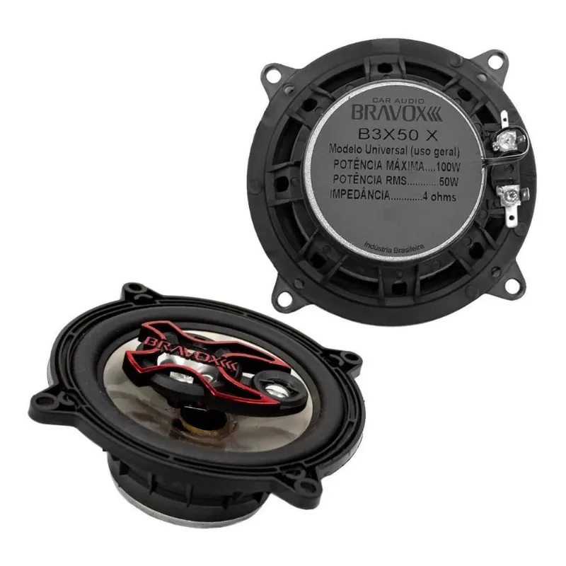 Par de alto falantes 5 polegadas bravox triaxial b3x50x 100 watts rms traseira astra 2004
