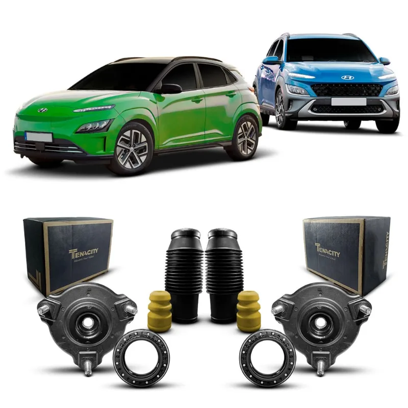 Par Kit Coxim Suporte Rolamento Original Tenacity Batente Coifa Amortecedor Dianteiro Hyundai Kona 2022 2023 2024