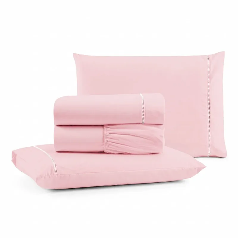 Jogo de Cama Lençol Egipicio King Micropercal 600 fios Macio 4 Peças - Rosa