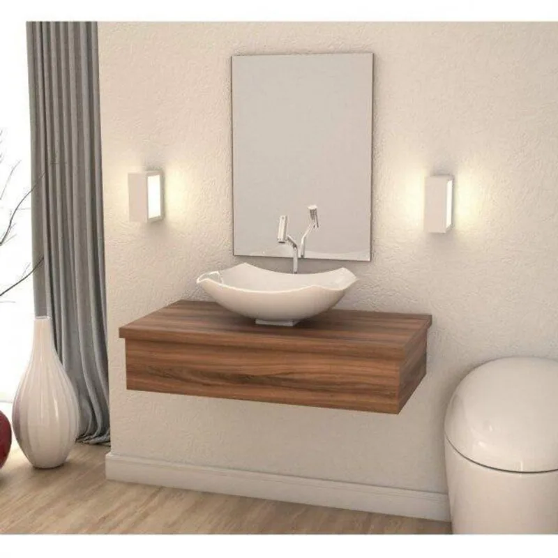 Conjunto Para Banheiro 80cm Cuba Abaulada L42 E Espelheira 801w Metrópole Compace Nogal