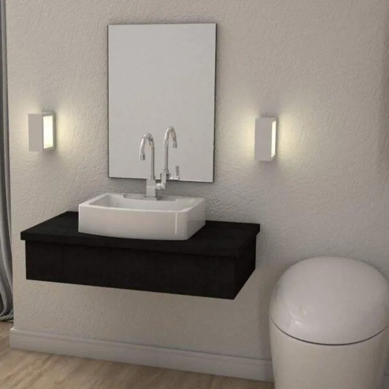 Bancada Para Banheiro 80cm Com Cuba Aria Rt41 E Espelheira 801w Metrópole Compace Preto Onix