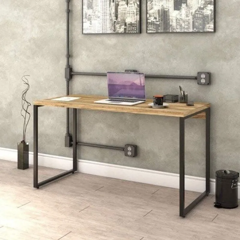 Escrivaninha Mesa Escritório Office Estilo Kuadra 135cm Industrial Carvalho Marrom Carvalho