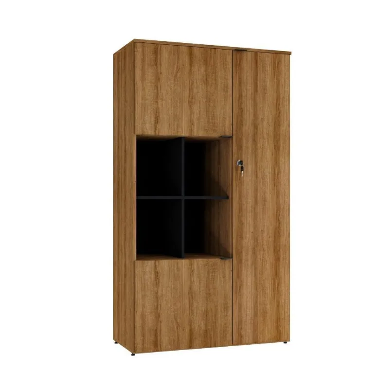Armário Alto Com nicho E 03 Portas 161,5x90x42cm Wlan90 Lâmina Mel - Preto