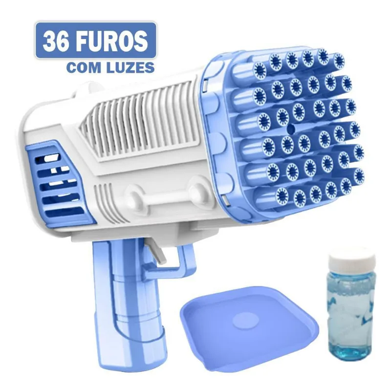 Lança Bolhas De Sabão Bazuca Brinquedo Criança 36 Furos Azul