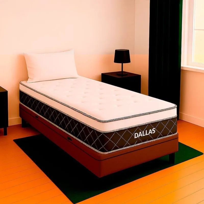 Cama Box com Colchão Solteiro Dallas Molas Ensacadas Tecido Sintético Marrom V-Store 78CM - OUTRAS - Colchões