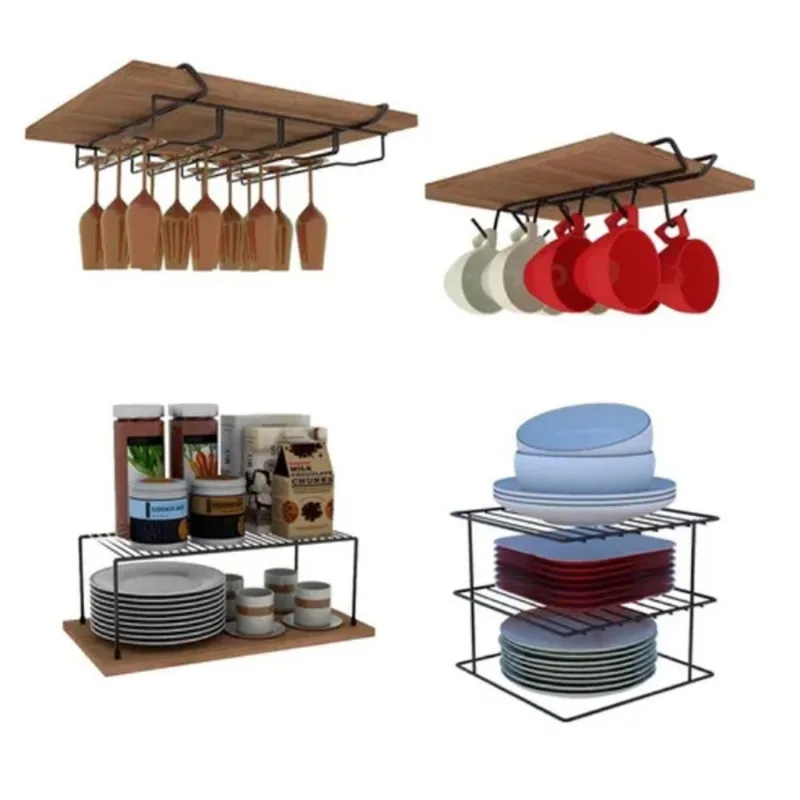 Kit Organizador Aramado Cozinha Luxo Taça Prato 4 Peças