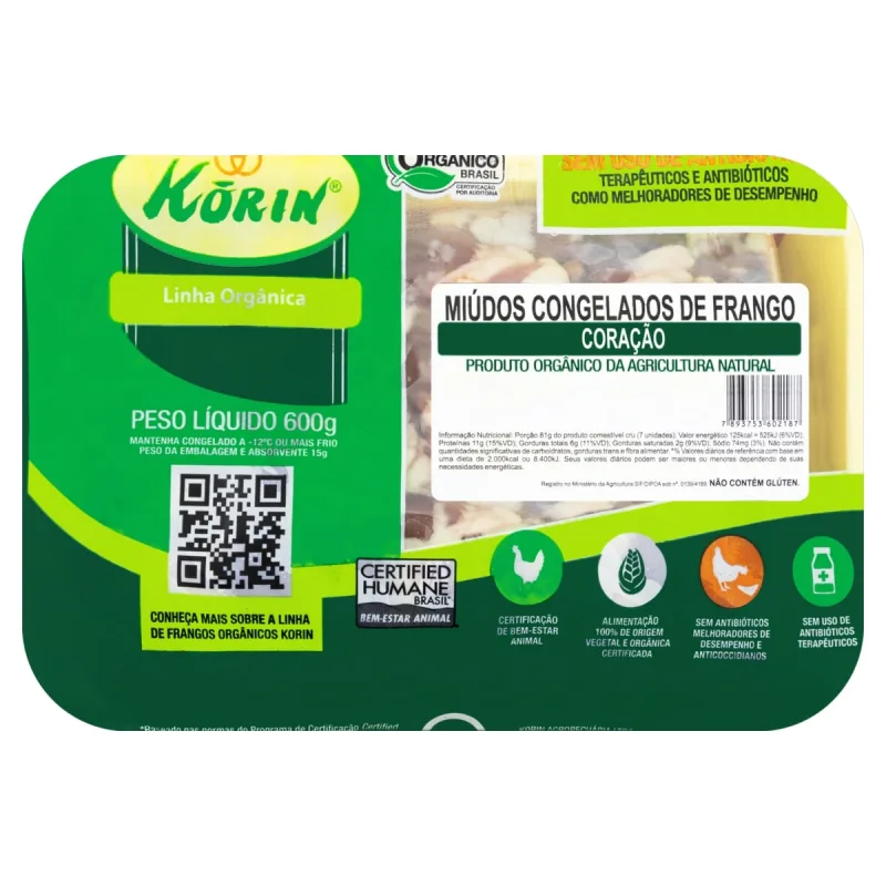 CORAÇÃO KORIN 600G CONG ORGÂNICO - KORIN - Carnes E Aves