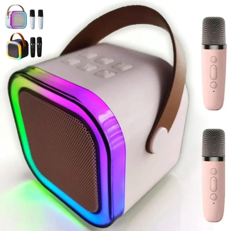 Caixa Som Bluetooth Mini Karaokê Com Microfone Infantil-Rosa