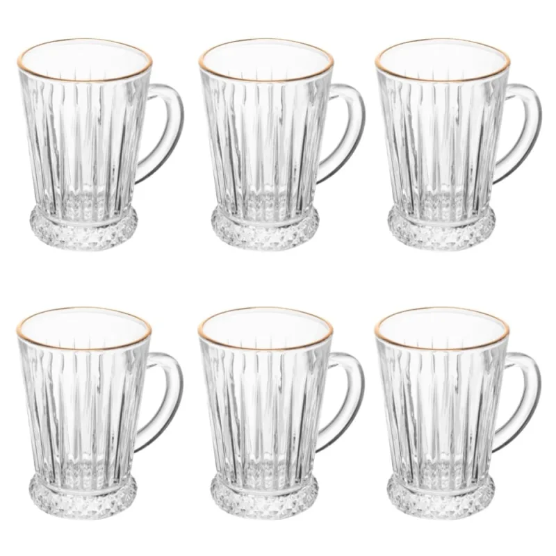 Conjunto Taça para Cappuccino 6 Peças 210 ml Deli Diamante com Fio de Ouro Lyor - Lyor - Utilidades Domesticas