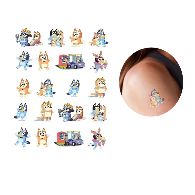 Kit 20 Tatuagens Temporárias Folha A4 Bluey Para Festa 50Mm
