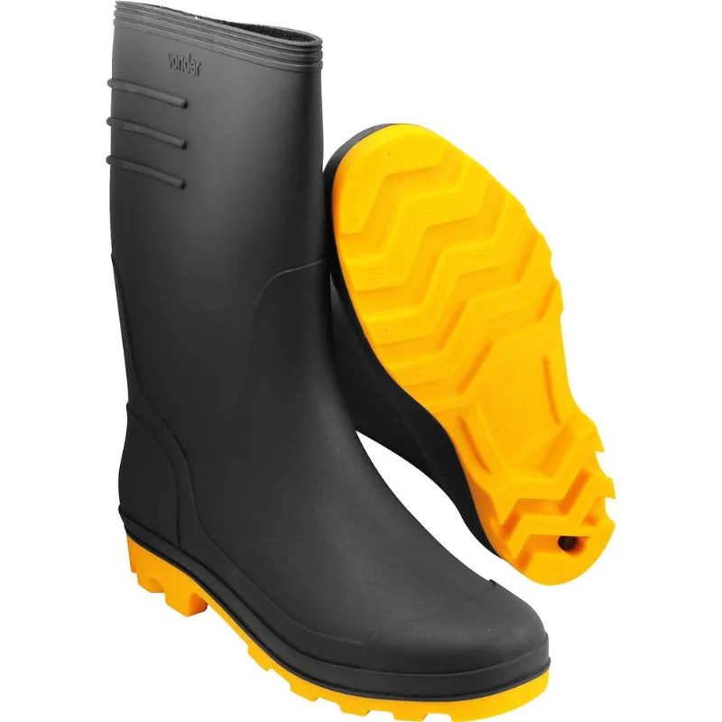 Bota de PVC Cano Médio Com Forro Preta com Solado Amarelo - VONDER Bota de PVC Preta com Solado Amarelo Cano Médio com Forro 40 - VONDER
