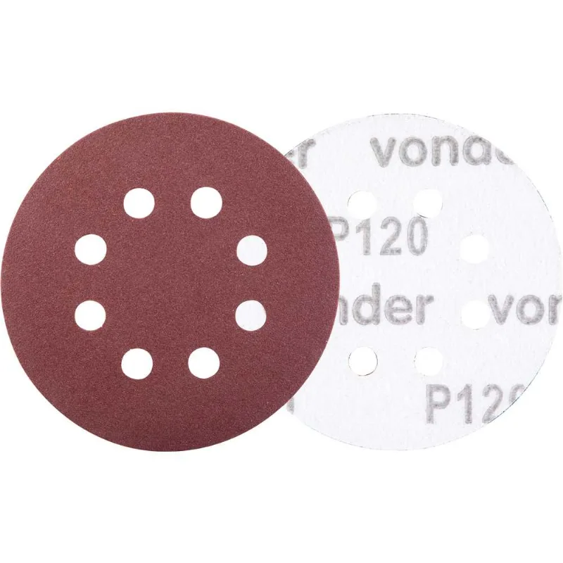 Disco de lixa com costado em pluma 125 mm grão 120 com 8 furos embalagem com 10 peças VONDER
