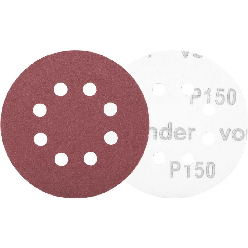 Disco de lixa com costado em pluma 125 mm grão 150, com 8 furos embalagem com 10 peças VONDER