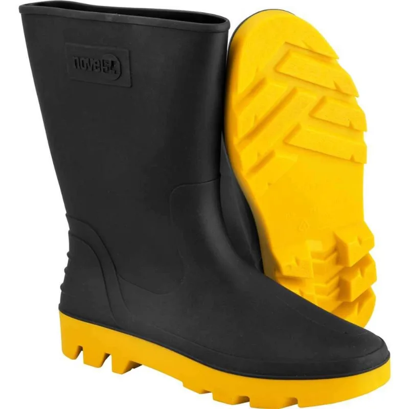 Bota de PVC Preta com Amarelo, Cano Médio, sem Forro, 45/46, Nove54 OstenVonder