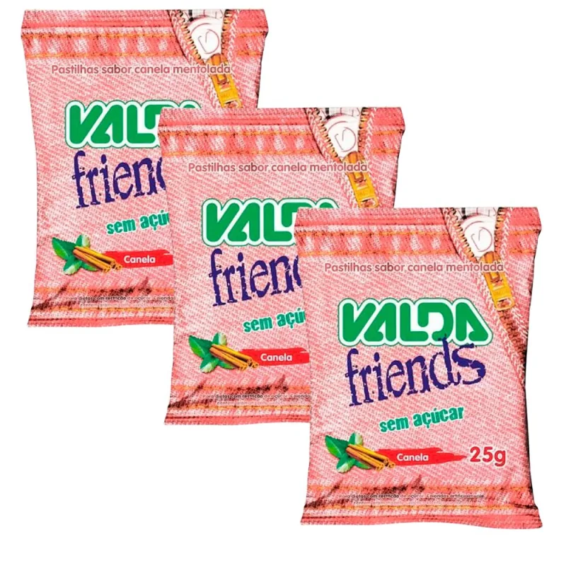 Kit 3 Pastilha Valda Friends Sabor Canela Sem Açúcar 25g - Valda - Mercearia