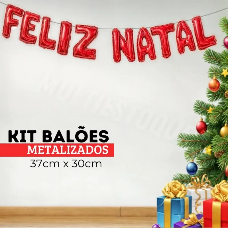Kit De Balões Metalizados Vermelhos 37cm - Feliz Natal