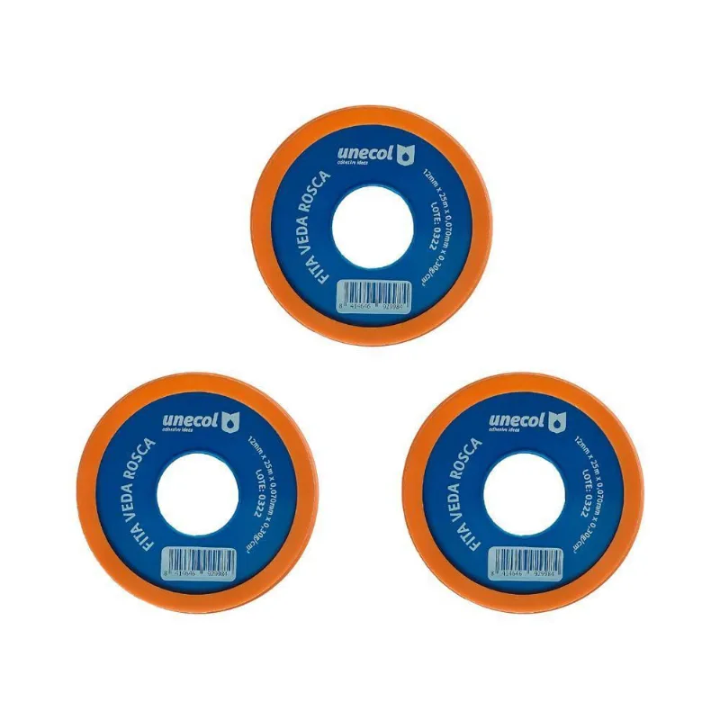 Kit 3 Fitas Veda Rosca 12mm 50 Metros Vedação Hidráulica Canos Torneiras Teflon