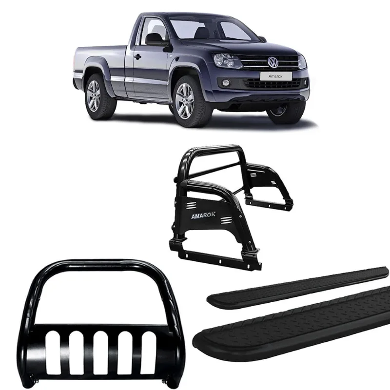 Kit Quebra Mato + Estribo chapa + Santo An H3/AMAROK cs preto